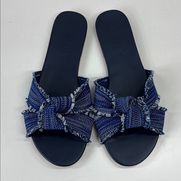New Rothy’s The Knot Blue Frayed Slip On Sandals Size 7.5 - Picture 1 of 5